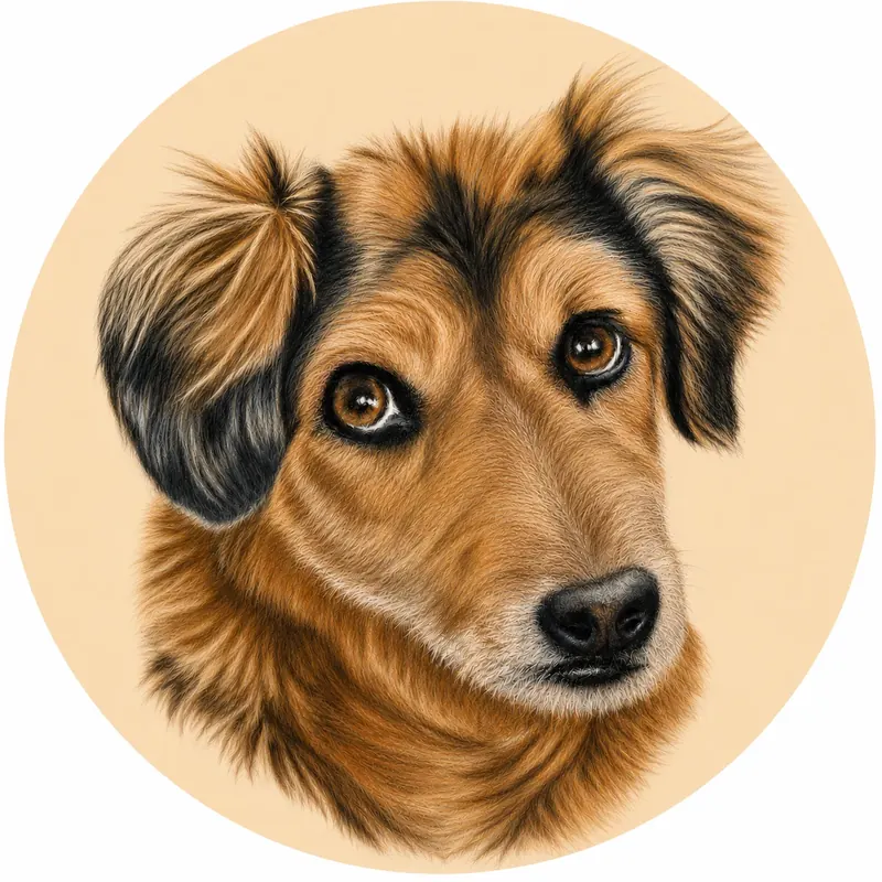 Custom soft pastel pet portrait by Claire of Red, a brown dog